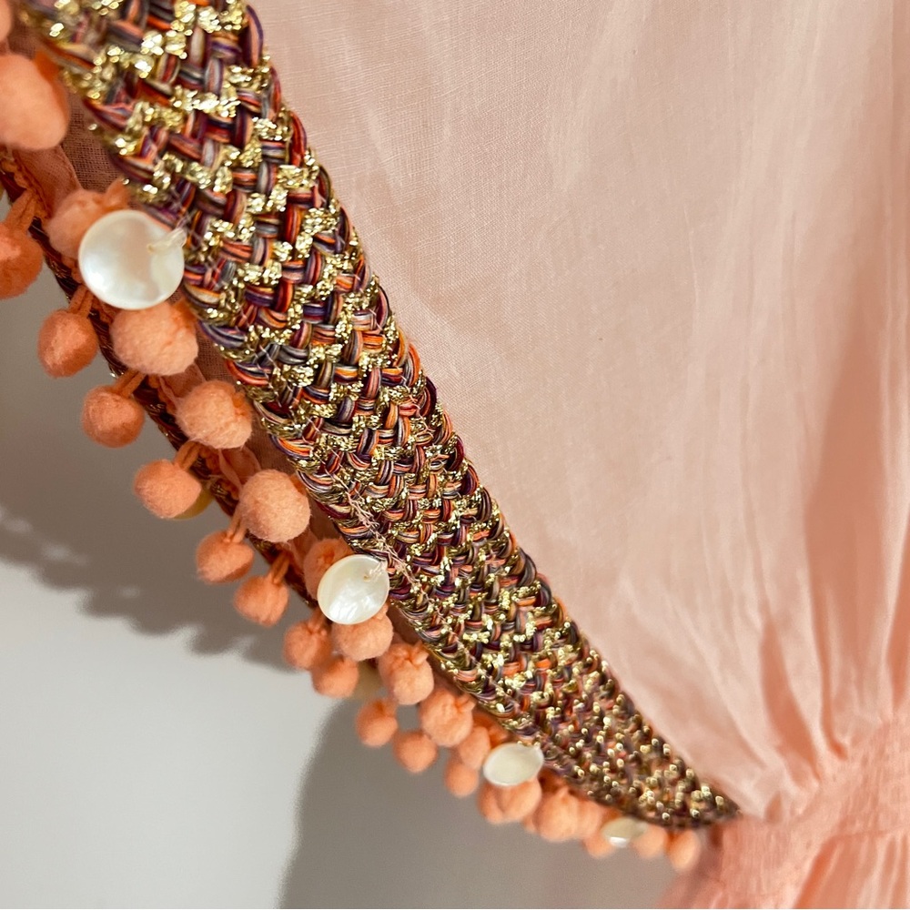 Shiraleah Pink Flutter Sleeve Pom Trim Swim Coverup One Size Boho Beach - Picture 9 of 16